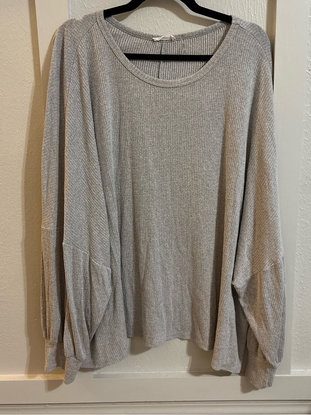 Light Gray Oversized Ribbed Long Sleeve Women's Top